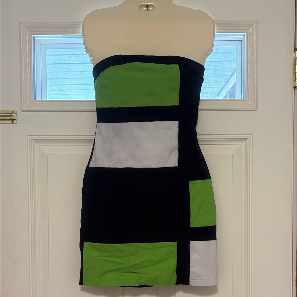 Ruby Rox Strapless Dress in Black, Green, and White